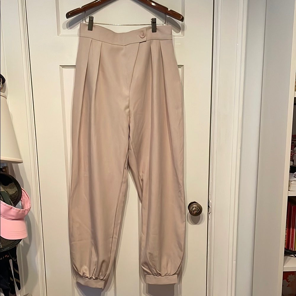 Nasty Gal High Rise Pleated Cream Trousers